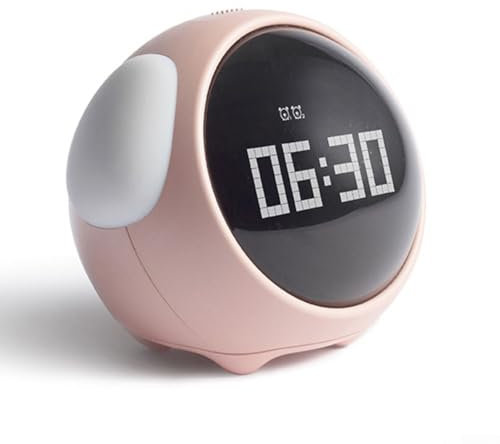 Niedlicher Pixel-Kinderwecker Mit Multifunktionaler Elektronischer Uhr Mit Sprachgesteuertem Nachtlicht Schlummerfunktion Temperaturanzeige(Pink)