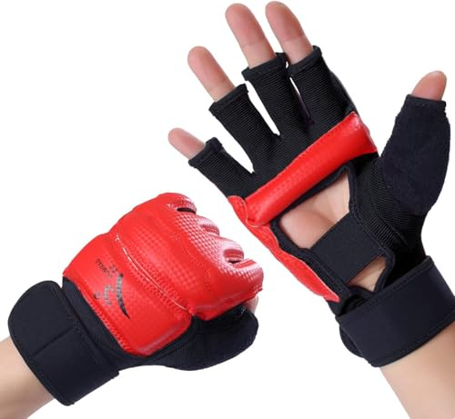 LiMMAX Kickbox-Sparring-Handschuhe, TKD-Handschuhe für Herren und Damen, Halbfinger-Boxhandschuhe, Kampfhandschuhe, Boxhandschuhe für Boxsack, Trainingshandschuhe für Männer und Frauen, Rot, XS