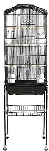 XUANYU Käfig für Vögel, massiv, Vogelkäfig, auf Fuß, Voliere, Vögel, Innen/Außen, Käfig, Vögel, für Wellensittiche, Kanarienvögel, Schwarz auf Rollen, 46 x 35,3 x 105,6 cm