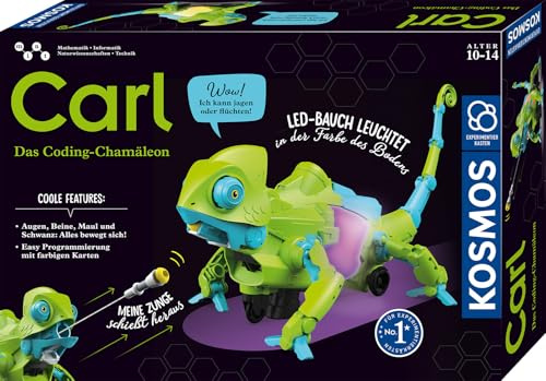KOSMOS Carl - Das Coding-Chamäleon, Experimentierkasten ab 10 Jahre | Roboter-Chamäleon mit Farbwechsel-Effekt, Codieren für Kinder
