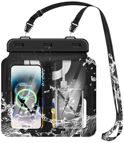 KCEASUA Dual Pocket Floating Waterproof Phone Pouch IPX8 Waterproof Phone Case for iPhone Black