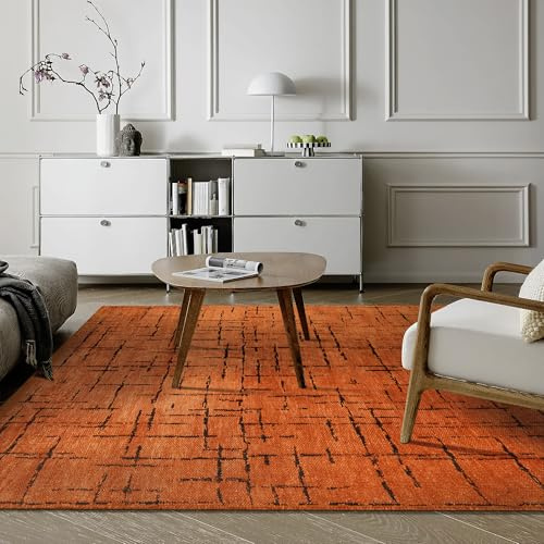 NETLINE HOME Teppich für Wohnzimmer, Schlafzimmer, Küche, Flur, maschinenwaschbar, rutschfest, niedriger Flor, haustierfreundlich, modern, orange, 160 x 230 cm