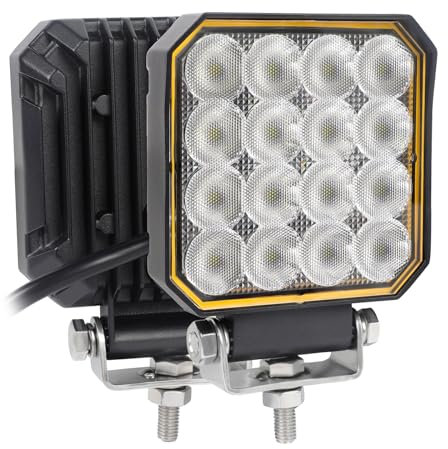 Yuanjoy 2 Stück LED Arbeitsscheinwerfer, 10 cm Quadratisch, Spot-Flutlicht, bernsteinfarben, für Offroad-Fahrt, Scheinwerfer, Ersatzstoßstange für Lkw, ATV, SUV, Traktor, Motorrad, Anhänger, Boot
