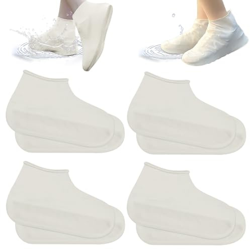 Schuhüberzieher Wasserdicht Playshoes Überzieher Mehrweg Silikon Überziehschuhe Überschuhe Shoe Cover Regenüberschuhe Für Regen Schneetag Wüstenstrand Weiß 4 Paar