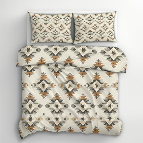 zcwl Azteken Bettwäsche 200x200 Sommer, Ethno Tribal Bettbezug Set 3 teilig, Weiche Kuschelige Mikrofaser Bettwäsche-Sets, Wendebettwäsche und 2 Kissenbezug 80x80 mit Reißverschluss