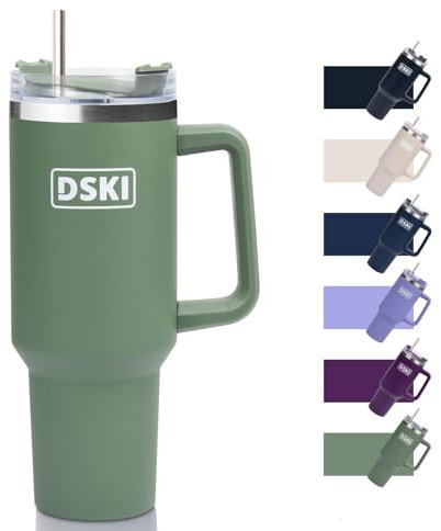 Lanedo 40oz Stainless Steel Vacuum Insulated Tumbler Car Water Bottle with Straw and Lid & Handle, SUS304 Travel Coffee Mug for Hot/Cold Coffee, Tea Water Bottle Cup Gifts for Women Men (Green)