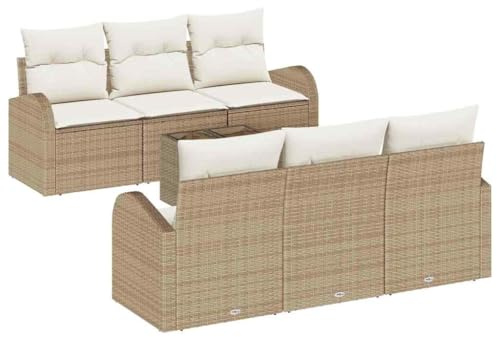 vidaXL Gartensofa-Set 7 STK. 6-Sitzanzahl Beige und Creme Poly-Rattan