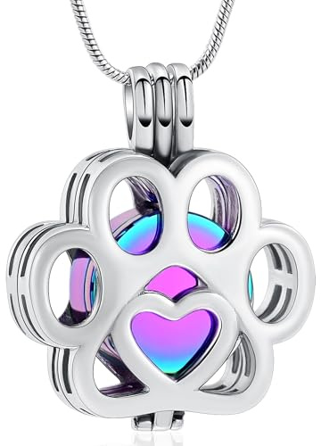 VCCWYQK Pet Urn Halskette für Asche für Hund/Katze Pfote Edelstahl Memorial Locket Urn Halskette innerhalb Mini Fall Keepsake Kremation Schmuck Frauen Männer