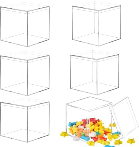 QKNOSM 6 Pcs Acrylic Display Box with Lid, 10X10X10 cm Clear Plastic Storage Cube Boxes Acrylic Gift Decorative Box Square Display Container for Storage Candy