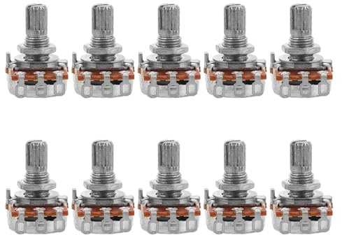 HONITANO 10 Stück 250k Kleiner Potentiometer für E-gitarre und E-bass Kurzer Schaft Metall Lautstärkeregler Gitarren Tonregler Bassgitarren Ersatzteil