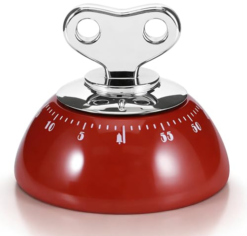 Minuteur mécanique magnétique de 60 minutes avec alarme puissante | Minuteur à œufs mécanique avec dos magnétique - Minuteur mécanique pour cuisine, pâtisserie, bureau, étude (rouge)
