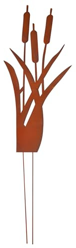 Relaxdays Gartenstecker Schilfrohr, Rost, Metall, HxB: 75 x 35 cm, braun | Gartendeko, große Metallstecker für draußen