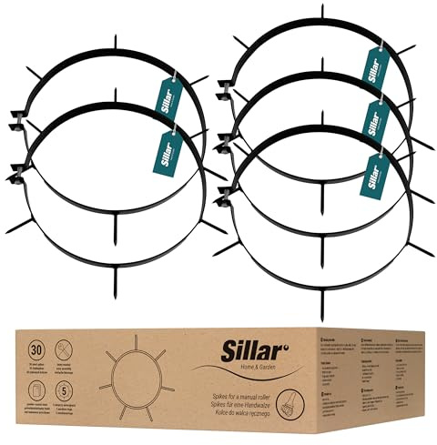 Sillar Anelli Aeratori per Rullo da Prato, 32 cm, Set di 5 Anelli con 30 Punte in Acciaio, Accessorio per Rullo da Giardino, Utensile Manuale per Arieggiare e Rigenerare Il Prato