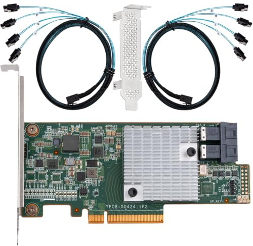 Scheda SAS HBA compatibile con LSI 9300-8i Modalità IT a 8 porte con cavi SATA | SAS3008, PCIe 3.0 x8, 2 cavi 8643 a SATA, scheda di espansione PCIe SATA, controller HBA per NAS unRAID ZFS TrueNAS