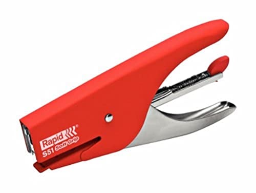 Rapid S51 Supreme Soft Grip, Cucitrice a pinza capacità fino a 15 fogli, Cucitrice in acciaio ergonomica, Caricamento posteriore, Compatibile con punti 21/4, Rosso, 10538747
