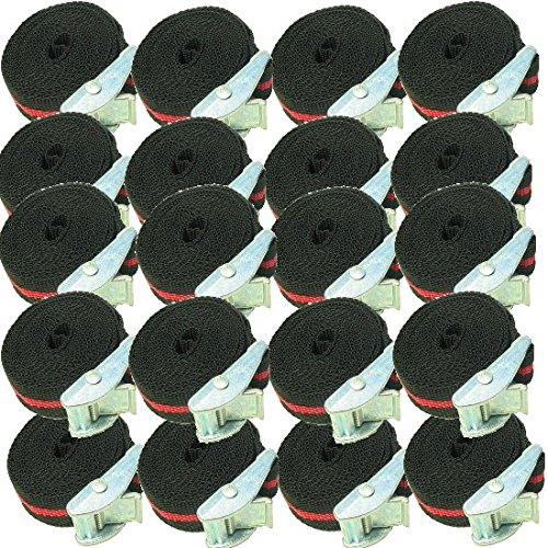 Timtina 12 Befestigungsriemen-Set Spanngurt, Schnellspanner, Zurrgurt,Klemschoss Gurt ideal zur Befestigung am Fahrradträger (12) (12 Stück ´je 2,5m schwarz rot 100 kg)