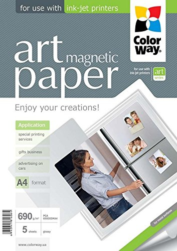 COLORWAY hoch glänzend Magnetisches Fotopapier 5 Blatt A4 690g/m² Sofort Trocken Wasserfest für alle Tintenstrahldrucker