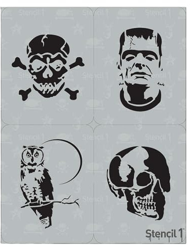 Stencil1 Halloween 4-Pack Stencil Set - Stencils for Painting - Bat Halloween & Pumpkin Decorating Items and Decor on Walls Fabric & Furniture Art Craft