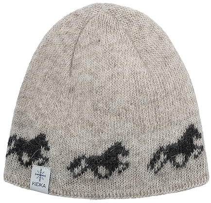 kidka Strickmütze Islandpferde Isländer Tölter Pferde Island Mütze (Beige)