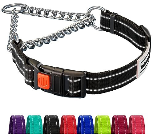 CollarDirect Collier réfléchissant pour Chien Colliers Martingale Boucle à dégagement latéral Chaîne d'entraînement Colliers réglables pour Animaux de Compagnie (S, Tour de Cou 30-37 cm, Noir)
