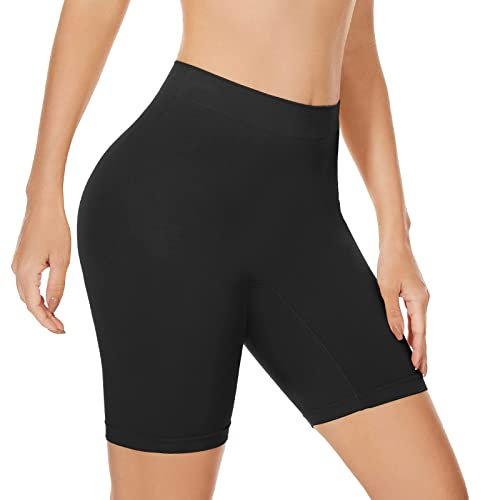 SIHOHAN Women Anti Chafing Shorts Slip Shorts for Under Dresses Seamless Boxer Underwear Boyshorts Panties Safety Long Briefs(Black,L)