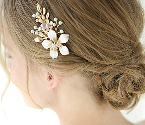Deniferymakeup Pince à cheveux dorée de 8,1 cm - Bijou de cheveux fait à la main - Accessoire pour cheveux de mariage