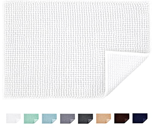 JARITTO Alfombra de Baño Antideslizante Alfombrilla de Baño Absorbente Tapete del Piso de Microfibra de Chenilla Lavable a Máquina Suave para Salida de la Ducha Inodoro Cocina 50 x 80 cm (Blanco)