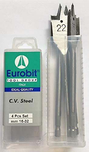 Eurobit 0715 Set con 4 Punte Mecchie Piatte per Legno mm 16-22-25-32