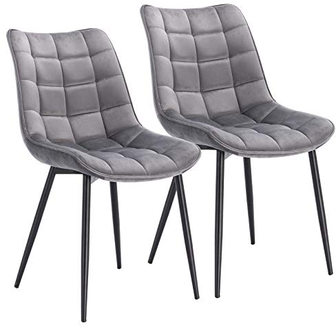 WOLTU Esszimmerstühle 2er Set, für Wohnzimmer Küche Esszimmer, Küchenstühle gepolstert mit Rückenlehne, Sitzfläche aus Samt, mit Metallbeinen, bis 150 kg belastbar, Hellgrau