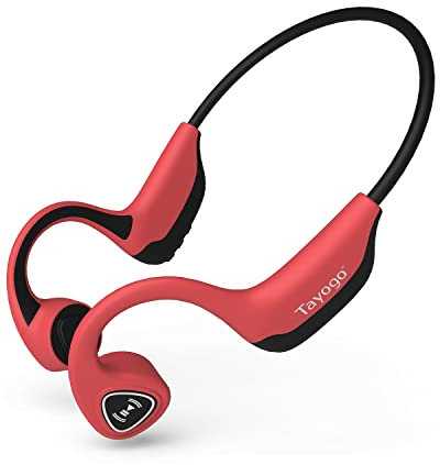Tayogo Bone Conduction Wireless Bluetooth Headphones, Open Ear Headset with Mic, for Running, Cycling (red)