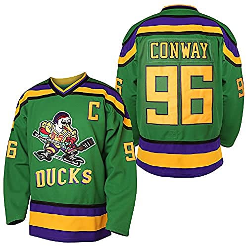 Mighty Ducks Jersey #96 Charlie Conway #99 Adam Banks #33 Greg Goldberg #66 Gordon Bombay Movie Hockeytrikot Weiß Grün, 96 Charlie Conway Grün, 3X-Groß