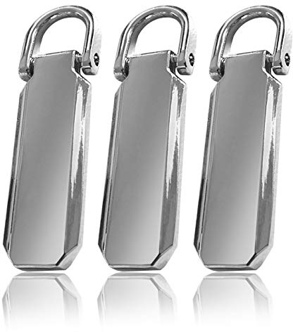 Zipper aus Metall, Reiß-Verschluss Schieber im Set, Ersatz-Teil Zip, Pull tab, Reparatur von Jacken, Hand-Taschen, Rucksack, Mantel, Koffer (Silber kalt, 3)