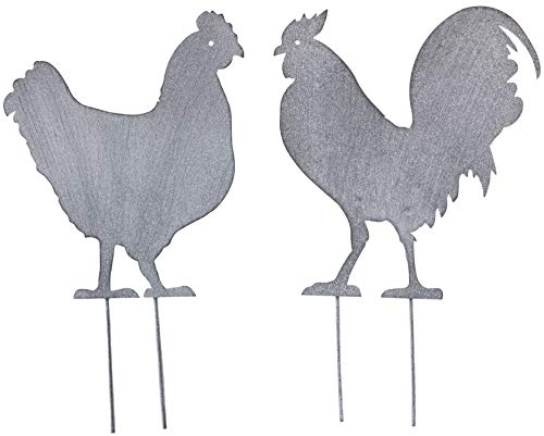 B2S BACK2SEASON Metall Stecker Henne & Hahn grau edel Hühner Gartenstecker Beetstecker Deko Tierfigur H31 cm 2er Set
