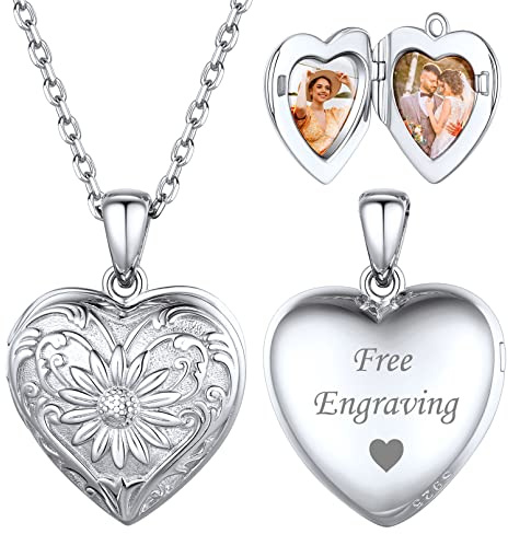 ChicSilver Collana Personalizzata Argento 925 con 2 Foto, Ciondolo Portafoto Personalizzato Argento Lunga 45+5cm, Collana Cuore Ciondolo Personalizzato, Idee Regalo per Natale Anniversario