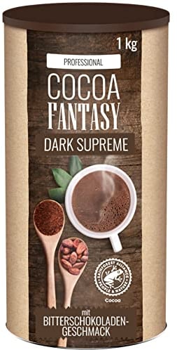 Cocoa Fantasy Dark Supreme, Dunkle Trinkschokolade, 1kg Kakao Pulver für heiße Schokolade, 40% Kakaoanteil