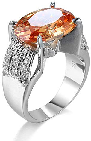 Banemi Ring Personalisiert Damen, Schlichte Ringe Damen Versilberter Champagner Zirkonia Oval Damen Partyschmuck Größe 60 (19.1)
