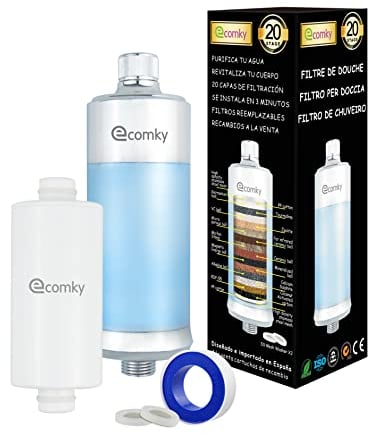 Ecomky Filtro Doccia 20 Fasi Sostituibile Purificatore Acqua FA-20 Protegge Pelle e Capelli Vitamina C Alta Pressione Ammorbidisce Acqua Riduce Cloro e Metalli Allevia Prurito