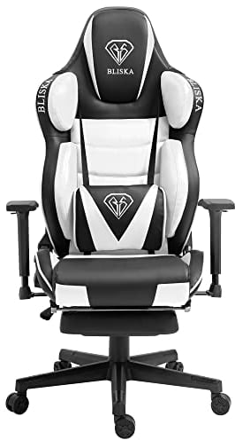 TRISENS Gaming Stuhl Chair Racing Chefsessel mit Sportsitz und ergonomsichen 4D-Armlehnen, Farbe:Schwarz/Weiß
