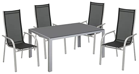 TrendLine Möbelset New York Silber/Schwarz hohe Rückenlehne 1 Tisch + 4 Stuhl