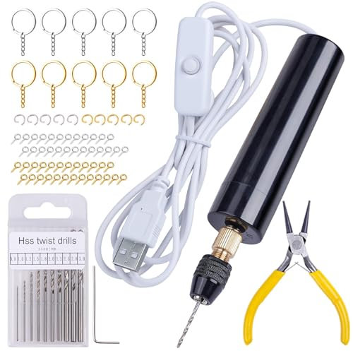 LET'S RESIN Elektrische Harzbohrer, 74 Stück, Handbohrer-Harzzubehör mit 3-Backenklemme, Schlüsselanhängerherstellungs-Set, Harzwerkzeuge für Harzkunst