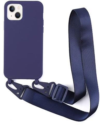 Leather Armor Coque de protection pour iPhone 14 Plus (6,7) - Avec cordon réglable(amovible) - Anti-chocs - En silicone - Bleu