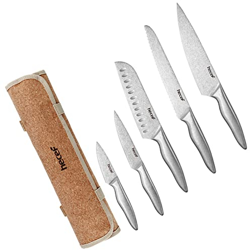 hecef Kitchen Knife Sets with Cloth Roll Bag, High Carbon German Stainless Steel Blade with Ergonomic Handle & Sheaths, Sharp Knives Set for Cooking