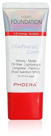 ONEKLIK Phoera Foundation Volle Deckkraft weiche matte flüssige Foundation, makellose Creme, glatt, wasserfest, leicht, 24 Stunden lang haltbar, neue Formel, Tubenpackung - 103 Warmer Pfirsich