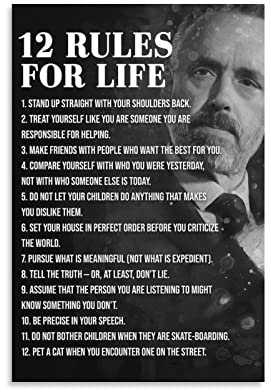 Jordan Petersons 12 Rules For Life Motivierende inspirierende Zitate Poster Leinwandbild Kunstdruck Moderne Familie Schlafzimmer Dekor Poster 30 x 45 cm
