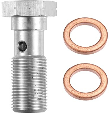 X AUTOHAUX Boulon Banjo Turbo Frein M12x1.0 1pc Pour Système De Freinage | Couleur Argenté, Or, Longueur 31mm, Filetage M12x1.0, Diamètre Interne Rondelle 10mm, Tête 16mm, Pour Turbo