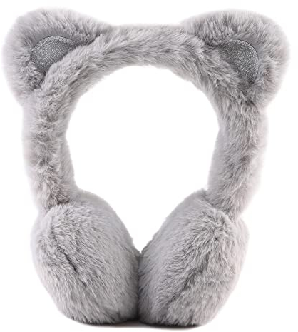Kinder Ohrenwärmer Winter aus Weichem Plüsch Mädchen Jungen Wärmendes Ohrenschützer mit Süße KatzeÖhrche(Grau Katze)