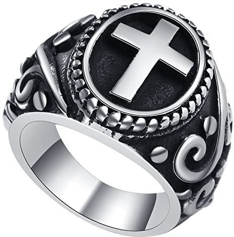 OIDEA Herren Ringe, Männer Vintage Gothic Kreuz Siegelring aus Edelstahl Silber, Ringgröße 71(22.6)