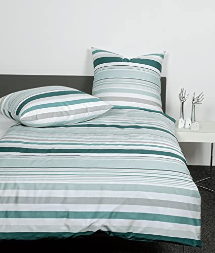 Janine Bettwäsche Mako-Satin J. D. 155x220 + 80x80 cm grünblau Salbei