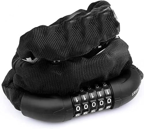 Bike Lock Chain Bicycle Lock, High Security 5 Digit Codes Combination Heavy Duty 1000mm, Cycle Lock Bike Accessories Bike Locks for Bike Cycle, Moto, Door, Gate Fence