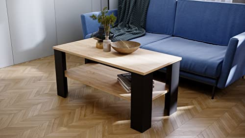 MRBLS Couchtisch - Modernes Design & Robuste Qualität – Tisch Wohnzimmertisch Beistelltisch Kaffeetisch Dekotisch Sofatisch – erhältlich in 7 Farben (Eiche - Schwarz Matt) - 96x 47x 51 cm (B/H/T)